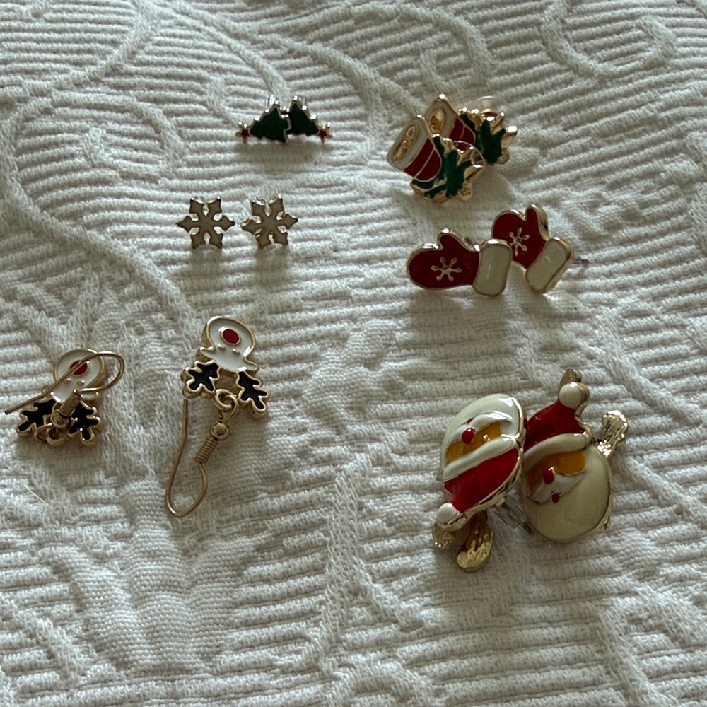 Holiday Enamel Earring and Pin Set - Red, Green, White